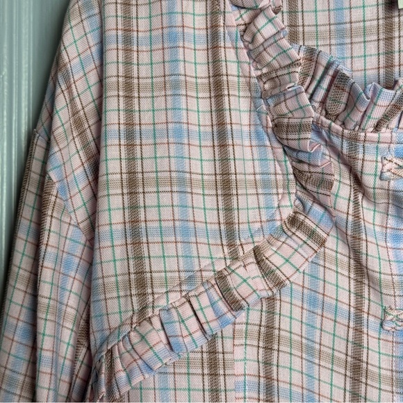 Kina and Tam Plaid & Prejudice Blouse Sz M Coquette Ruffle Romantic Regency Pink - Picture 10 of 16